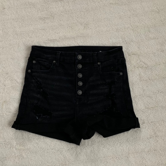 American Eagle High Waisted Black Denim Shorts - Picture 1 of 3